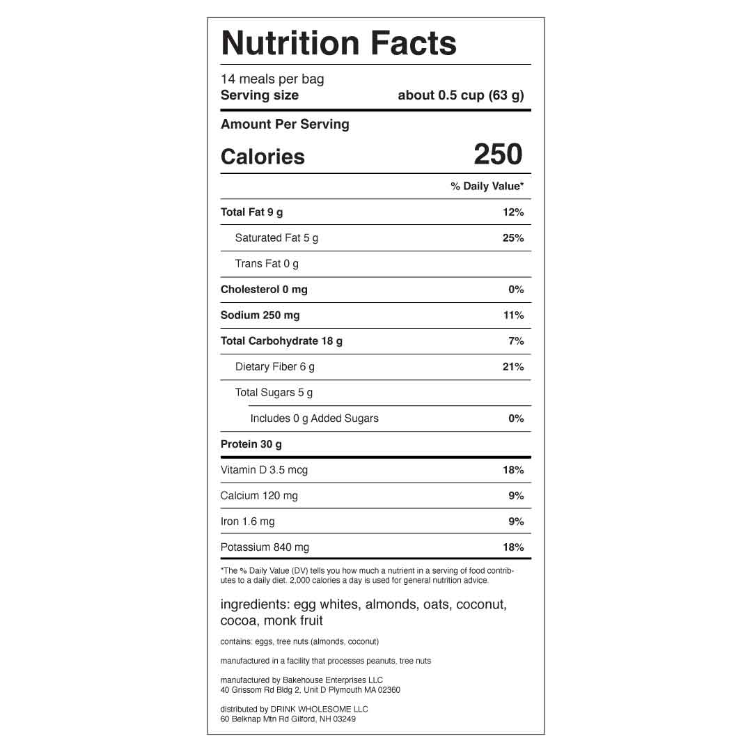 chocolate meal replacement powder nutrition facts