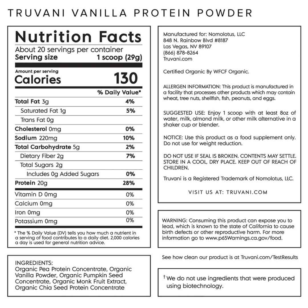 Truvani vanilla protein powder ingredients
