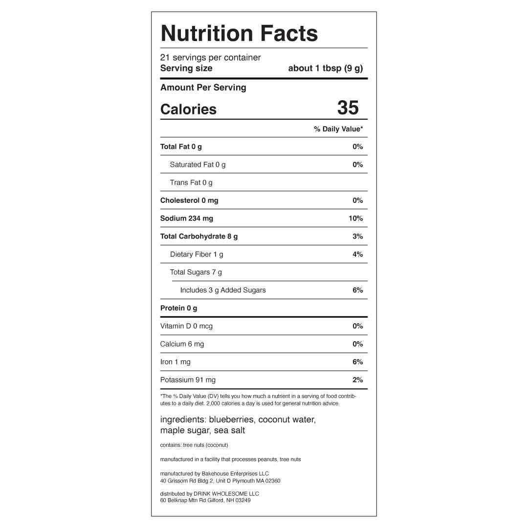 blueberry hydration powder nutrition facts