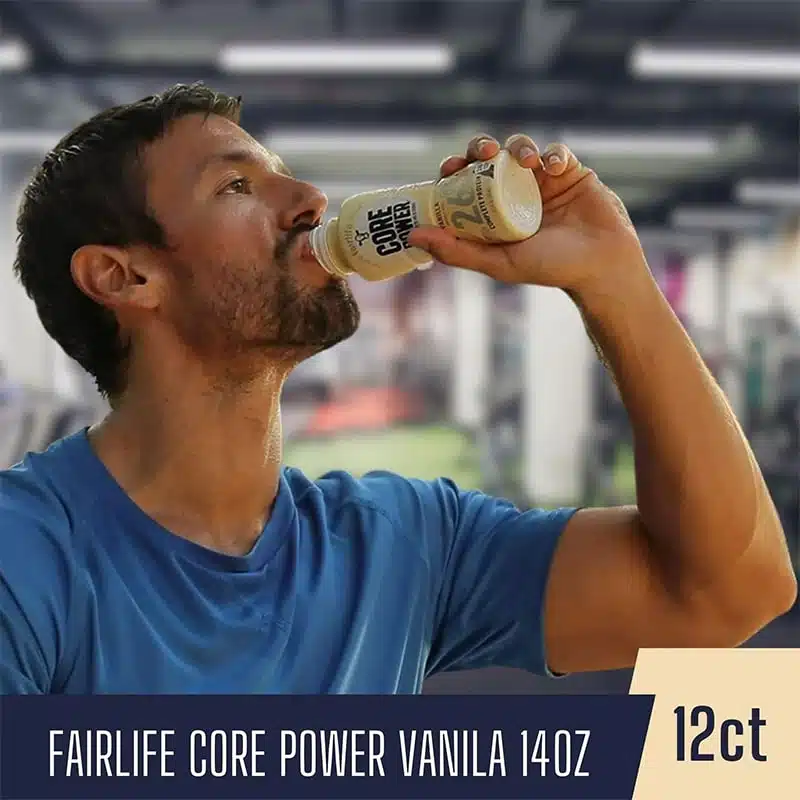 fairlife protein shakes use a man drinking a fairlife protein shake